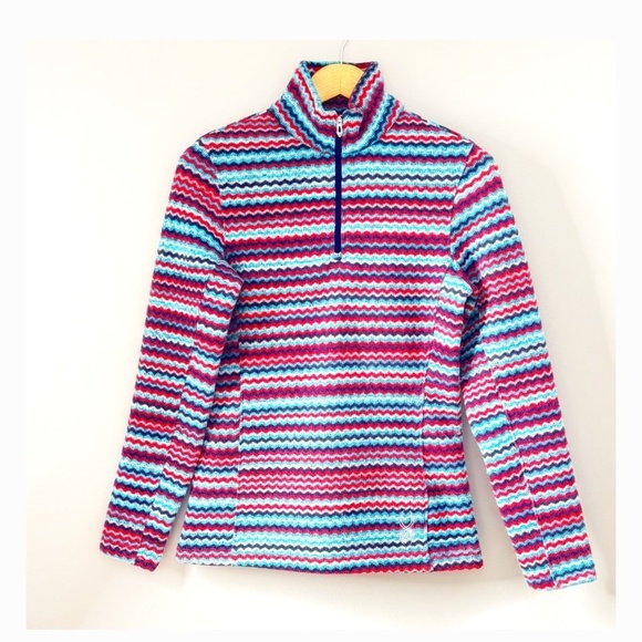 Spyder Savona 1/4 Zip Fleece Mock Neck Colorful Stripe Pullover Top Shirt Size 8 - Picture 1 of 14